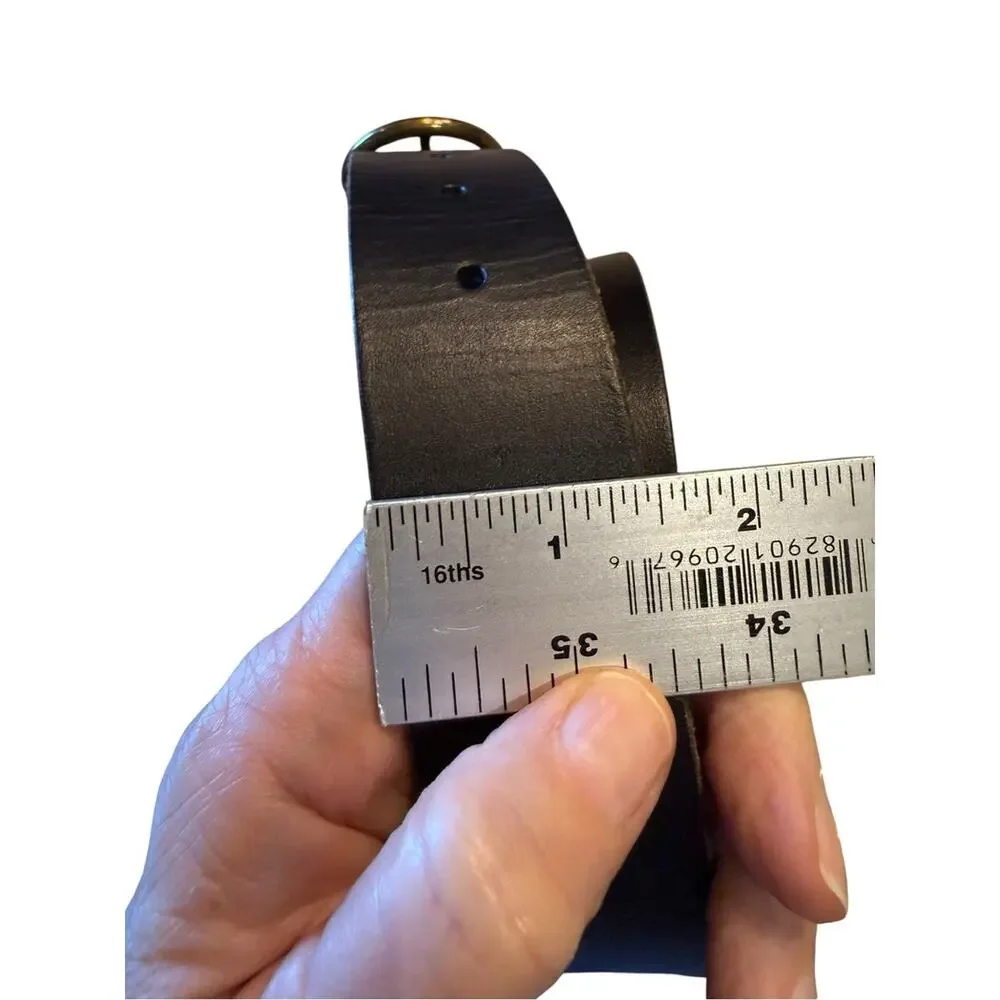 American Eagle Classic Black Leather Belt with Brass D-Ring Buckle M/L